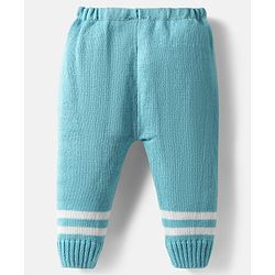 Babyhug Knit Full Sleeves Front Open Sweater Set with Stripe Design Cap with Knot & Booties - Blue & White
