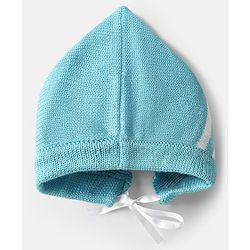 Babyhug Knit Full Sleeves Front Open Sweater Set with Stripe Design Cap with Knot & Booties - Blue & White