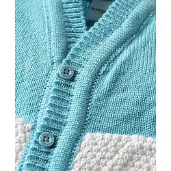 Babyhug Knit Full Sleeves Front Open Sweater Set with Stripe Design Cap with Knot & Booties - Blue & White