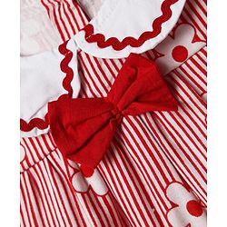 Babyhug Rayon Woven Sleeveless Striped Peter Pan Collared Top with Bow Applique & Floral Print - Red