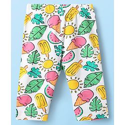 Babyhug Cotton Lycra Knit Three Fourth Fruit Printed Leggings Pack of 3 - Pink Yellow & White