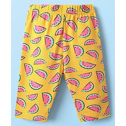 Babyhug Cotton Lycra Knit Three Fourth Fruit Printed Leggings Pack of 3 - Pink Yellow & White