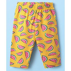 Babyhug Cotton Lycra Knit Three Fourth Fruit Printed Leggings Pack of 3 - Pink Yellow & White