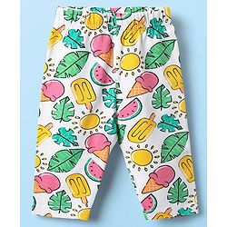 Babyhug Cotton Lycra Knit Three Fourth Fruit Printed Leggings Pack of 3 - Pink Yellow & White