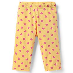 Babyhug Cotton Lycra Knit Three Fourth Leggings with Heart & Floral Print Pack of 3 - Yellow & Pink