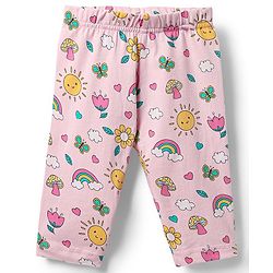 Babyhug Cotton Lycra Knit Three Fourth Leggings with Heart & Floral Print Pack of 3 - Yellow & Pink