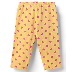 Babyhug Cotton Lycra Knit Three Fourth Leggings with Heart & Floral Print Pack of 3 - Yellow & Pink