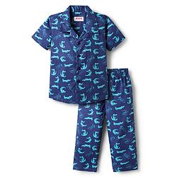 Babyhug Cotton Woven Half Sleeves Co-ords Night Suit With Animal Print - Blue