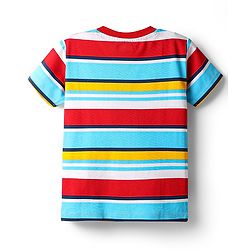 Babyhug 100% Cotton Knit Half Sleeves T-Shirt with Stripes & Smiley Print Pack of 5 - Red & Navy Blue