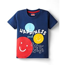 Babyhug 100% Cotton Knit Half Sleeves T-Shirt with Stripes & Smiley Print Pack of 5 - Red & Navy Blue