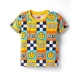 Babyhug 100% Cotton Knit Half Sleeves T-Shirt with Stripes & Smiley Print Pack of 5 - Red & Navy Blue