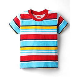 Babyhug 100% Cotton Knit Half Sleeves T-Shirt with Stripes & Smiley Print Pack of 5 - Red & Navy Blue