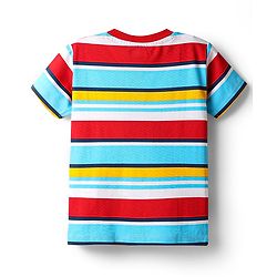 Babyhug 100% Cotton Knit Half Sleeves T-Shirt with Stripes & Smiley Print Pack of 5 - Red & Navy Blue