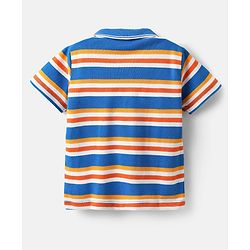 Babyhug Single Jersey Knit Half Sleeves Polo T-Shirt & Shorts Set with Stripes - Orange & Blue