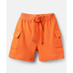 Babyhug Single Jersey Knit Half Sleeves Polo T-Shirt & Shorts Set with Stripes - Orange & Blue