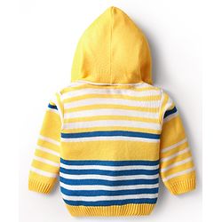 Babyhug Full Sleeves Hooded Front Open Sweater Set With Stripes Design - Golden & Blue