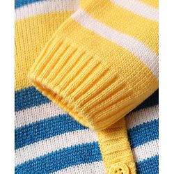 Babyhug Full Sleeves Hooded Front Open Sweater Set With Stripes Design - Golden & Blue