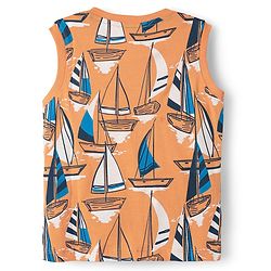 Babyhug Single Jersey Knit Sleeveless Tank T-Shirt & Shorts Set With Nautical Print Theme - Orange & Navy Blue