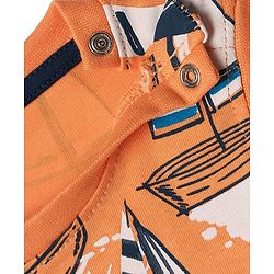 Babyhug Single Jersey Knit Sleeveless Tank T-Shirt & Shorts Set With Nautical Print Theme - Orange & Navy Blue