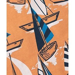 Babyhug Single Jersey Knit Sleeveless Tank T-Shirt & Shorts Set With Nautical Print Theme - Orange & Navy Blue