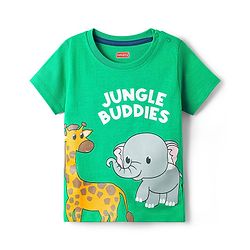 Babyhug Single Jersey Knit Half Sleeves T-Shirt & Shorts Set With Animal Print - Green & Blue