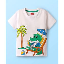 Babyhug Single Jersey Knit Half Sleeves T-Shirt & Shorts Set with Crocodile Print - Green & White
