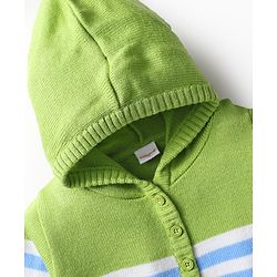 Babyhug Knitted Full Sleeves Striped Hooded Sweater Set - Light Green