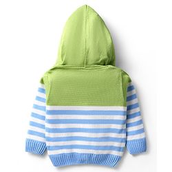 Babyhug Knitted Full Sleeves Striped Hooded Sweater Set - Light Green