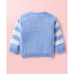 Babyhug Knit Full Sleeves Sweater Set With Stripes & Christmas Theme Design - Light Blue & White