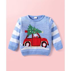 Babyhug Knit Full Sleeves Sweater Set With Stripes & Nautical Theme Design - Navy Blue