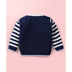 Babyhug Knit Full Sleeves Sweater Set With Stripes & Nautical Theme Design - Navy Blue