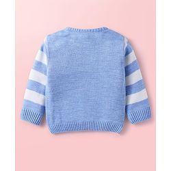 Babyhug Knit Full Sleeves Sweater Set With Stripes & Christmas Theme Design - Light Blue & White