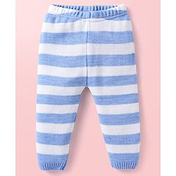Babyhug Knit Full Sleeves Sweater Set With Stripes & Christmas Theme Design - Light Blue & White