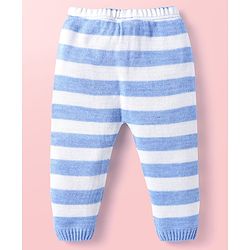 Babyhug Knit Full Sleeves Sweater Set With Stripes & Christmas Theme Design - Light Blue & White