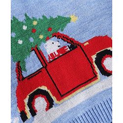 Babyhug Knit Full Sleeves Sweater Set With Stripes & Christmas Theme Design - Light Blue & White