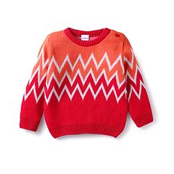Babyhug Knitted Full Sleeves Sweater Set with Chevron Design - Red