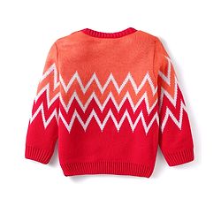 Babyhug Knitted Full Sleeves Sweater Set with Chevron Design - Red