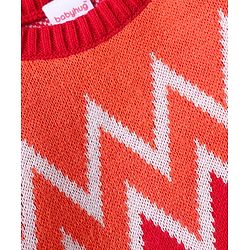 Babyhug Knitted Full Sleeves Sweater Set with Chevron Design - Red