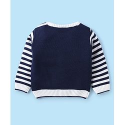 Babyhug Knitted Full Sleeves Sweater Set with Stripes & Text Design - Royal Blue