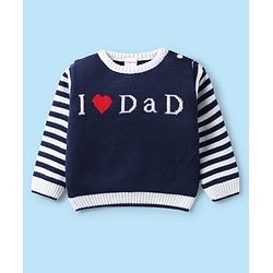 Babyhug Knitted Full Sleeves Sweater Set with Stripes & Text Design - Royal Blue