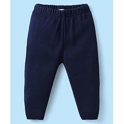 Babyhug Knitted Full Sleeves Sweater Set with Stripes & Text Design - Royal Blue