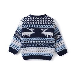 Babyhug Knitted Full Sleeves Front Open Sweater Set With Reindeer Design - Royal Blue