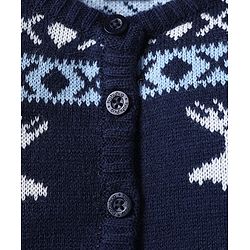 Babyhug Knitted Full Sleeves Front Open Sweater Set With Reindeer Design - Royal Blue