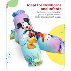 Babyhug Disney Cotton Bolsters with Mickey Face Print Set of 2 - Blue