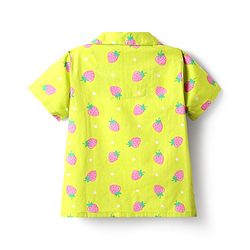 Babyhug Cotton Woven Half Sleeves Co-Ords Nightsuit With Strawberry Print - Green