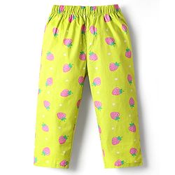 Babyhug Cotton Woven Half Sleeves Co-Ords Nightsuit With Strawberry Print - Green
