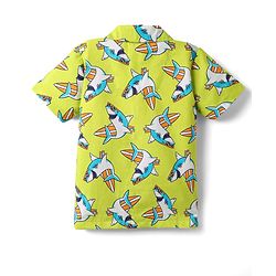 Babyhug Cotton Woven Half Sleeves Co-ords Night Suit With Shark Print - Lime Green