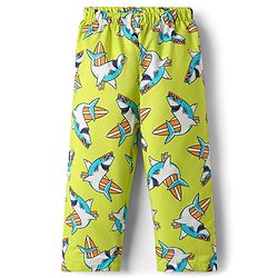 Babyhug Cotton Woven Half Sleeves Co-ords Night Suit With Shark Print - Lime Green