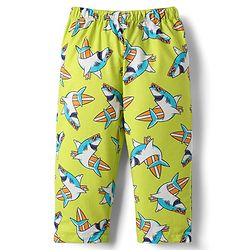 Babyhug Cotton Woven Half Sleeves Co-ords Night Suit With Shark Print - Lime Green