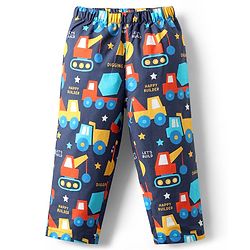 Babyhug 100% Cotton Woven Half Sleeves Co-ords Night Suit With Vehicle Print - Navy Blue
